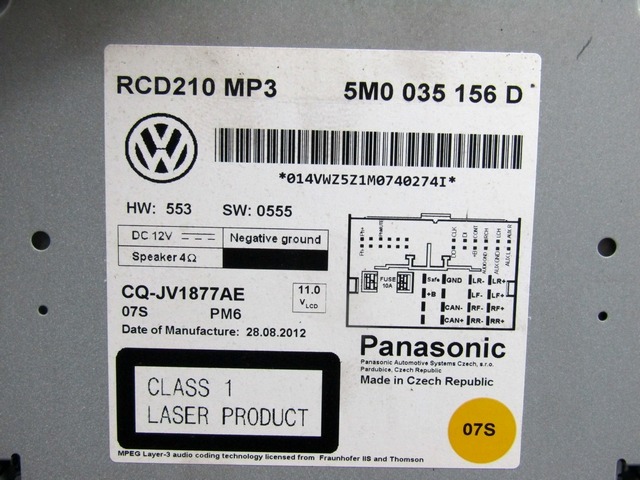 RADIO CD / OJACEVALNIK / IMETNIK HIFI OEM N. 5M0035156D ORIGINAL REZERVNI DEL VOLKSWAGEN POLO 6R1 6C1 (06/2009 - 02/2014) BENZINA LETNIK 2012