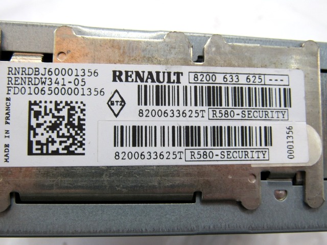 RADIO CD / OJACEVALNIK / IMETNIK HIFI OEM N. 8200633625 ORIGINAL REZERVNI DEL RENAULT CLIO BR0//1 CR0/1 KR0/1 MK3 (2005 - 05/2009) DIESEL LETNIK 2007