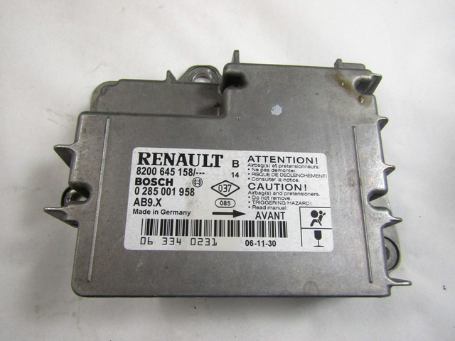 KIT AIRBAG KOMPLET OEM N. 8200645158 ORIGINAL REZERVNI DEL RENAULT CLIO BR0//1 CR0/1 KR0/1 MK3 (2005 - 05/2009) DIESEL LETNIK 2007