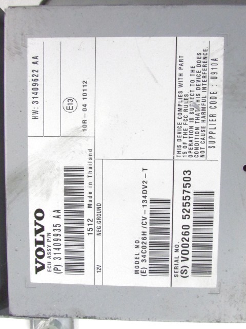 OJACEVALEC AVDIO/RADIO ENOTA  OEM N. 31409935 ORIGINAL REZERVNI DEL VOLVO V40 MK1 525 526 (2012 - 2016)DIESEL LETNIK 2016