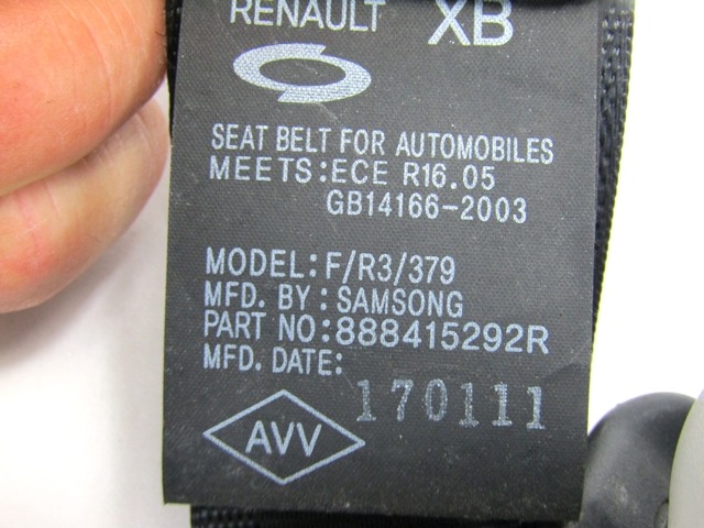 VARNOSTNI PAS OEM N. 888415292R ORIGINAL REZERVNI DEL RENAULT KOLEOS HY MK1 (2008 - 2011) DIESEL LETNIK 2011