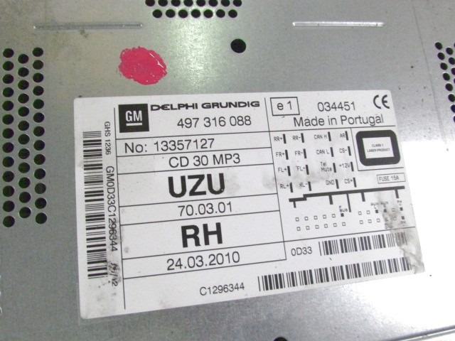 RADIO CD / OJACEVALNIK / IMETNIK HIFI OEM N. 13357127 ORIGINAL REZERVNI DEL OPEL CORSA D R S07 (02/2011 - 2014) BENZINA/GPL LETNIK 2012