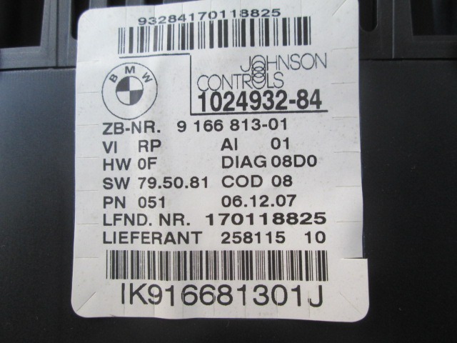 KILOMETER STEVEC OEM N. 9162983-01 ORIGINAL REZERVNI DEL BMW SERIE 1 BER/COUPE/CABRIO E81/E82/E87/E88 LCI R (2007 - 2013) BENZINA LETNIK 2007