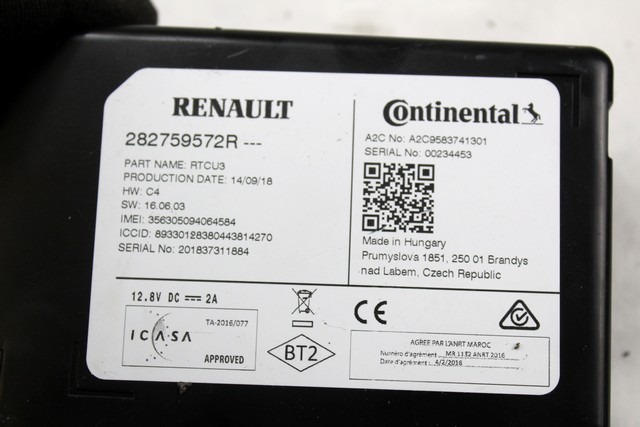 KRMILNA ENOTA NAVIGACIJSKE ENOTE OEM N. 282759572R ORIGINAL REZERVNI DEL RENAULT KADJAR HA HL (2015 - 2018)DIESEL LETNIK 2018