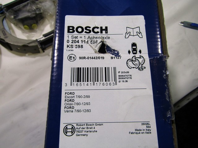 0204114598 KIT GANASCE PER FRENI A TAMBURO BOSCH SUPER PRO FORD ESCORT 1.8 TD SW RICAMBIO NUOVO