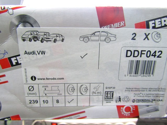 SPREDNJI ZAVORNI DISKI OEM N. DDF042 ORIGINAL REZERVNI DEL AUDI 80 81 85 B2 BER/SW/COUPE (1978 - 1986)BENZINA LETNIK 1983