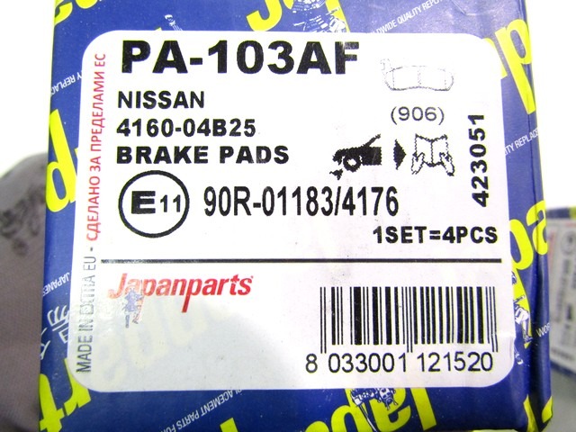 PA-103AF KIT PASTIGLIE FRENO ANTERIORI JAPANPARTS NISSAN MICRA K10 1.0 B 37 KW RICAMBIO NUOVO