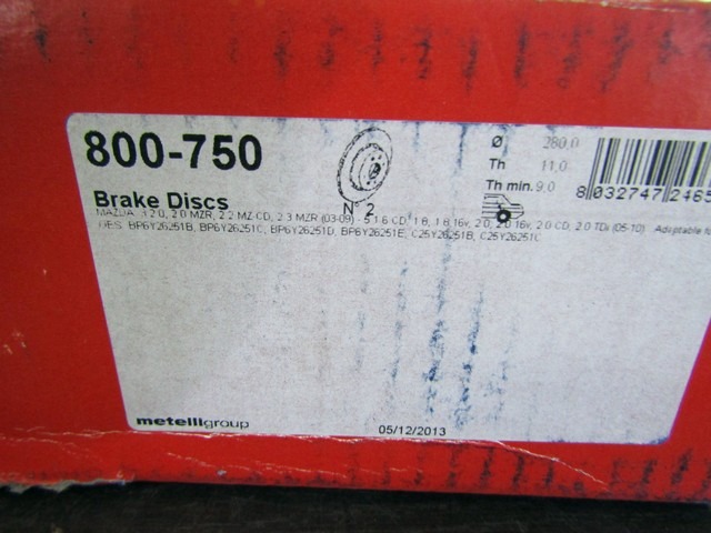 ZADNJI ZAVORNI DISKI OEM N. C25Y-26-251C ORIGINAL REZERVNI DEL MAZDA 5 CR19 MK1 (2005 - 2010)DIESEL LETNIK 2005