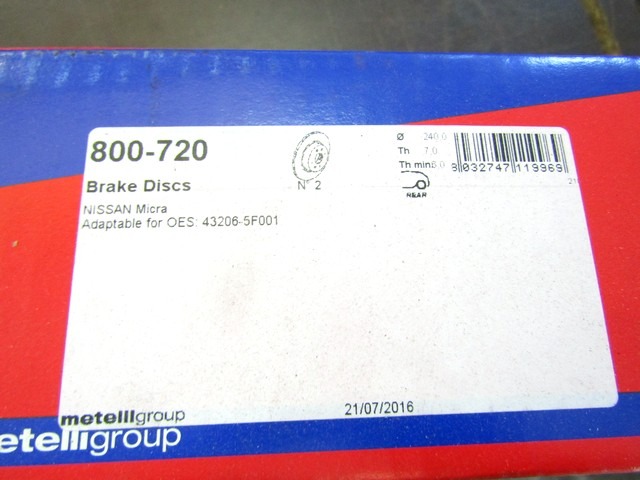 SPREDNJI ZAVORNI DISKI OEM N. 43206-5F001 ORIGINAL REZERVNI DEL NISSAN MICRA K11 K11E MK2 (1992 - 1998)BENZINA LETNIK 1998