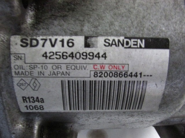 KOMPRESOR KLIME  OEM N. 8200866441 ORIGINAL REZERVNI DEL DACIA SANDERO MK1 (2008 - 2012) BENZINA/GPL LETNIK 2009