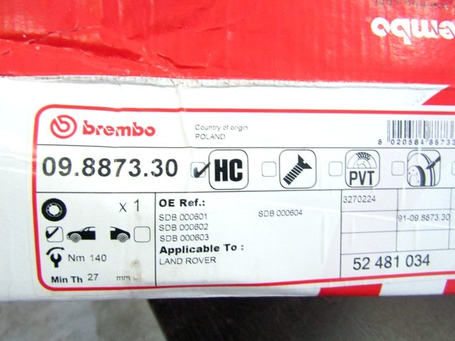 SPREDNJI ZAVORNI DISKI OEM N. SDB000601 ORIGINAL REZERVNI DEL LAND ROVER DISCOVERY L319 MK3 (2004 - 2009)DIESEL LETNIK 2007