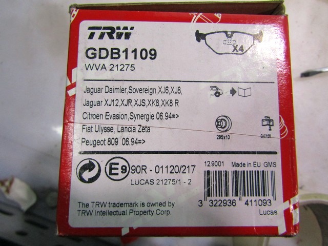 GDB1109 KIT PASTIGLIE FRENO POSTERIORI TRW JAGUAR XK8 4.0 B 216KW RICAMBIO NUOVO