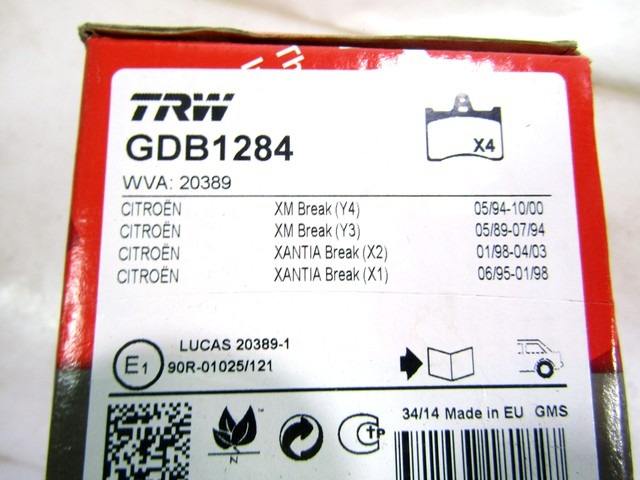 GDB1284 KIT PASTIGLIE FRENO POSTERIORI TRW CITROEN XANTIA BREAK 2.0 HDI 66KW RICAMBIO NUOVO