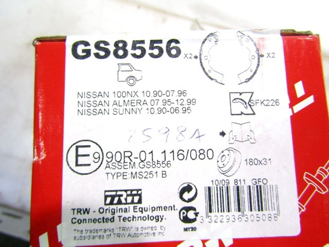 GS8556 KIT GANASCE PER FRENI A TAMBURO POSTERIORI TRW NISSAN ALMERA 2.0 D 55 KW RICAMBIO NUOVO