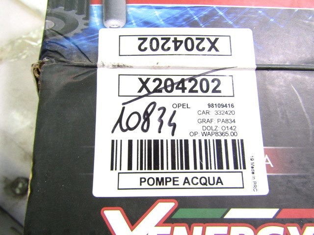 VODNA CRPALKA  OEM N. 98109416 ORIGINAL REZERVNI DEL OPEL ASTRA G T98 5P/3P/SW (1998 - 2003) DIESEL LETNIK 2002