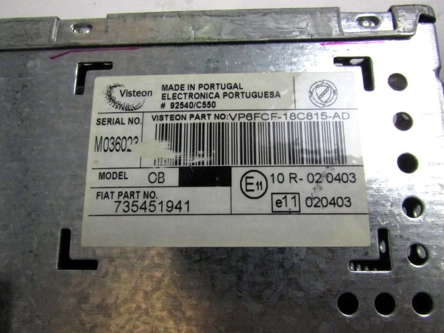 RADIO CD / OJACEVALNIK / IMETNIK HIFI OEM N. 735451941 ORIGINAL REZERVNI DEL FIAT BRAVO 198 (02/2007 - 2010) DIESEL LETNIK 2007