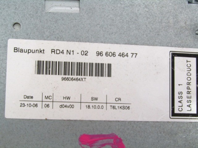 RADIO CD / OJACEVALNIK / IMETNIK HIFI OEM N. 9660646477 ORIGINAL REZERVNI DEL PEUGEOT 307 3A/B/C/E/H BER/SW/CABRIO (2001 - 2009) BENZINA/GPL LETNIK 2007