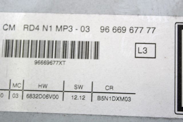 RADIO CD / OJACEVALNIK / IMETNIK HIFI OEM N. 9666967777 ORIGINAL REZERVNI DEL CITROEN C4 MK1 / COUPE L LC (2004 - 08/2009) DIESEL LETNIK 2010
