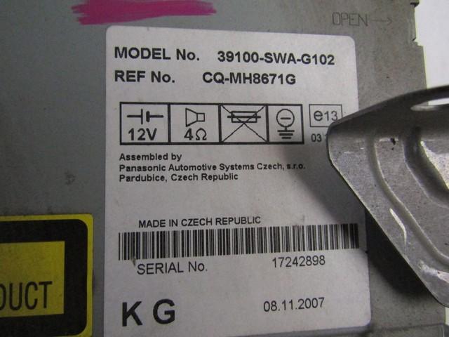 RADIO CD / OJACEVALNIK / IMETNIK HIFI OEM N. 39100-SWA-G102 ORIGINAL REZERVNI DEL HONDA CRV RD MK3 (2006 -2012)DIESEL LETNIK 2007