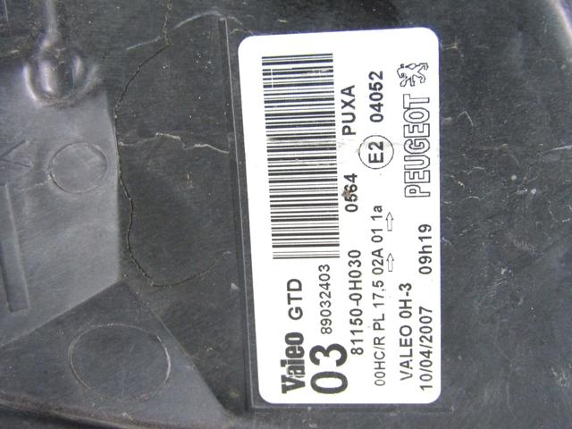 SPREDNJI LEVI ZAROMETI  OEM N. 811500H030 ORIGINAL REZERVNI DEL PEUGEOT 107 PM PN (2005 - 2014) BENZINA LETNIK 2007