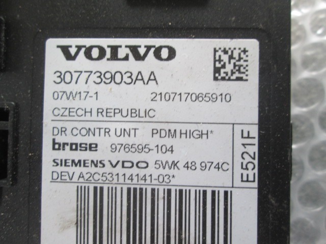 DVIZNI MEHANIZEM SPREDNIH STEKEL  OEM N. 30773903AA ORIGINAL REZERVNI DEL VOLVO C30 533 (2006 - 2012)DIESEL LETNIK 2008