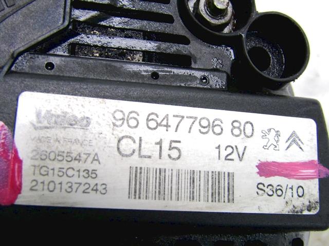 ALTERNATOR OEM N. 9664779680 ORIGINAL REZERVNI DEL PEUGEOT 207 / 207 CC R WA WC WD WK (05/2009 - 2015) DIESEL LETNIK 2010