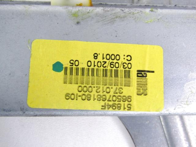 ROCNI SISTEM ZA DVIGOVANJE ZADNJEGA STEKLA  OEM N. 9650768180 ORIGINAL REZERVNI DEL PEUGEOT 207 / 207 CC R WA WC WD WK (05/2009 - 2015) DIESEL LETNIK 2010