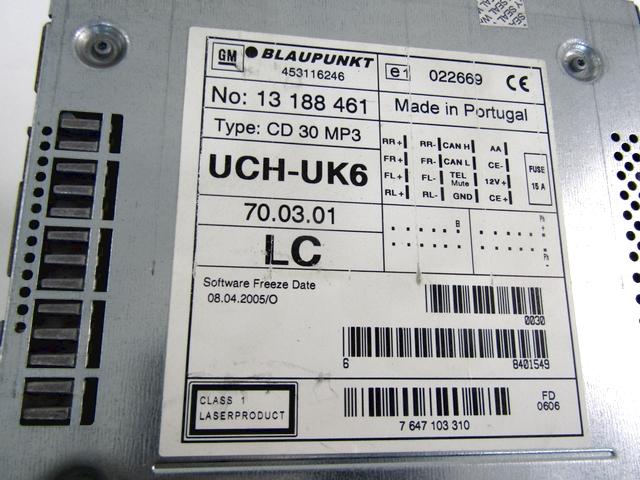 RADIO CD / OJACEVALNIK / IMETNIK HIFI OEM N. 13188461 ORIGINAL REZERVNI DEL OPEL ASTRA H A04 L48,L08,L35,L67 5P/3P/SW (2004 - 2007) BENZINA LETNIK 2006