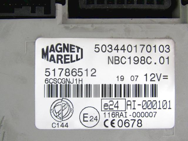 KOMPLET ODKLEPANJE IN VZIG  OEM N. 22544 KIT ACCENSIONE AVVIAMENTO ORIGINAL REZERVNI DEL FIAT BRAVO 198 (02/2007 - 2010) DIESEL LETNIK 2007