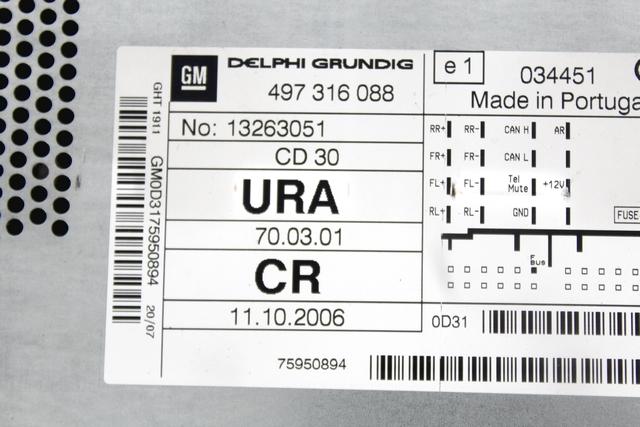 RADIO CD / OJACEVALNIK / IMETNIK HIFI OEM N. 13263051 ORIGINAL REZERVNI DEL OPEL ASTRA H A04 L48 L08 L35 L67 R 5P/3P/SW (2007 - 2010) DIESEL LETNIK 2007