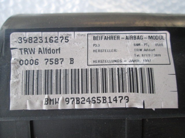 KIT AIRBAG KOMPLET OEM N. 5053 KIT AIRBAG COMPLETO ORIGINAL REZERVNI DEL BMW SERIE 5 E39 BER/SW (1995 - 08/2000) DIESEL LETNIK 1997