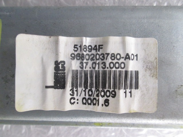 ROCNI SISTEM ZA DVIGOVANJE ZADNJEGA STEKLA  OEM N. 9680203780A01 ORIGINAL REZERVNI DEL PEUGEOT 207 / 207 CC R WA WC WD WK (05/2009 - 2015) DIESEL LETNIK 2009