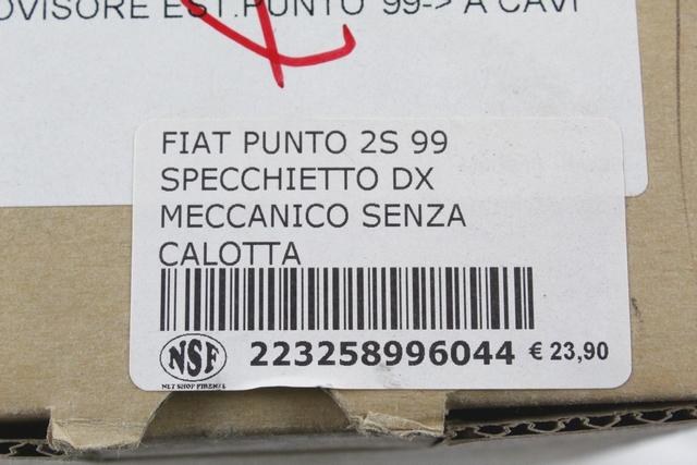 735310073 SPECCHIETTO RETROVISORE ESTERNO DESTRO MANUALE AFTERMARKET FIAT PUNTO 1.2 B 44KW 5M 5P (2002) RICAMBIO NUOVO SENZA CALOTTA