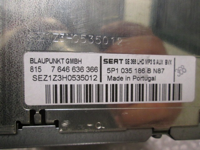 RADIO CD / OJACEVALNIK / IMETNIK HIFI OEM N. 5P01035186B ORIGINAL REZERVNI DEL SEAT ALTEA XL 5P5 (2007 - 02/2009) BENZINA/GPL LETNIK 2008