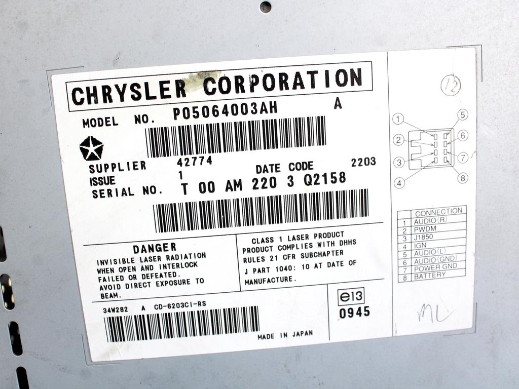 CD POLNILNIK OEM N. 05064003AH ORIGINAL REZERVNI DEL CHRYSLER VOYAGER/GRAN VOYAGER RG RS MK4 (2001 - 2007) DIESEL LETNIK 2004