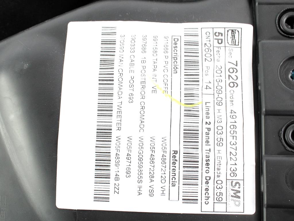 VRATNI PANEL OEM N. PNPDPSTLEON5F1MK3BR5P ORIGINAL REZERVNI DEL SEAT LEON 5F1 MK3 (2012- 2020)BENZINA LETNIK 2016