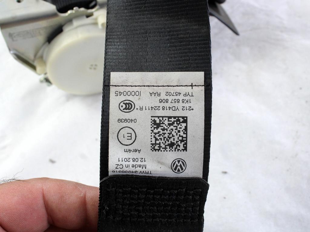 VARNOSTNI PAS OEM N. 1K8857806 ORIGINAL REZERVNI DEL VOLKSWAGEN SCIROCCO 137 138 MK3 (10/2008 - 06-2014)BENZINA LETNIK 2011