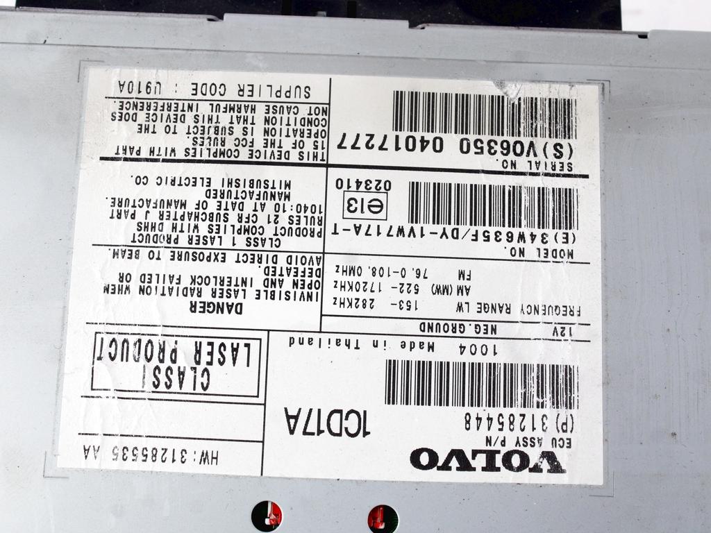 RADIO CD / OJACEVALNIK / IMETNIK HIFI OEM N. 31285448 ORIGINAL REZERVNI DEL VOLVO V50 545 R (2007 - 2012) DIESEL LETNIK 2010