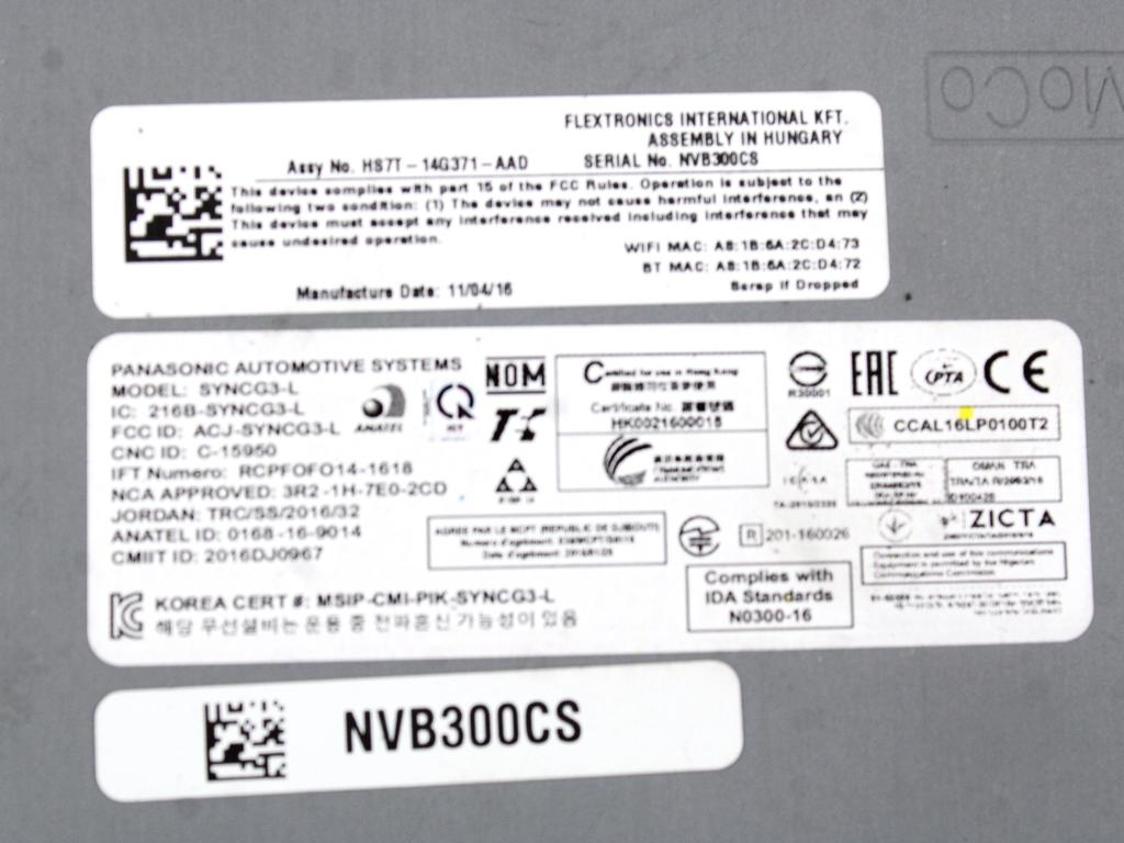 KRMILNA ENOTA NAVIGACIJSKE ENOTE OEM N. HM5T-14G370-GHF ORIGINAL REZERVNI DEL FORD FOCUS MK3 R 4P/5P/SW (2014 - 2018)BENZINA LETNIK 2017