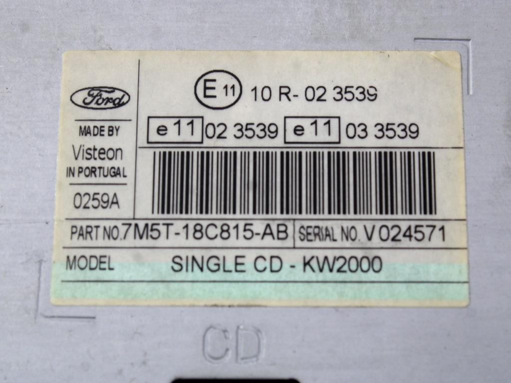 RADIO CD / OJACEVALNIK / IMETNIK HIFI OEM N. 7M5T-18C815-AB ORIGINAL REZERVNI DEL FORD FOCUS CMAX DM2 MK1 R (04/2007 - 2010) DIESEL LETNIK 2007