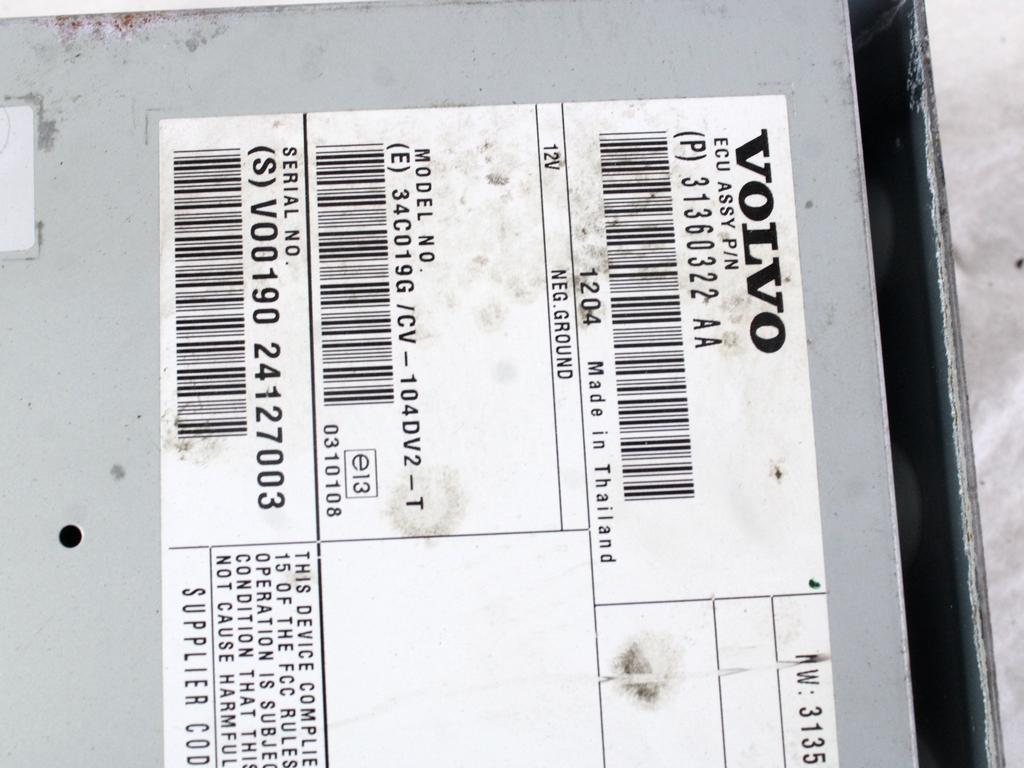 OJACEVALEC AVDIO/RADIO ENOTA  OEM N. 31360322AA ORIGINAL REZERVNI DEL VOLVO XC60 156 (2008 - 2013)DIESEL LETNIK 2012