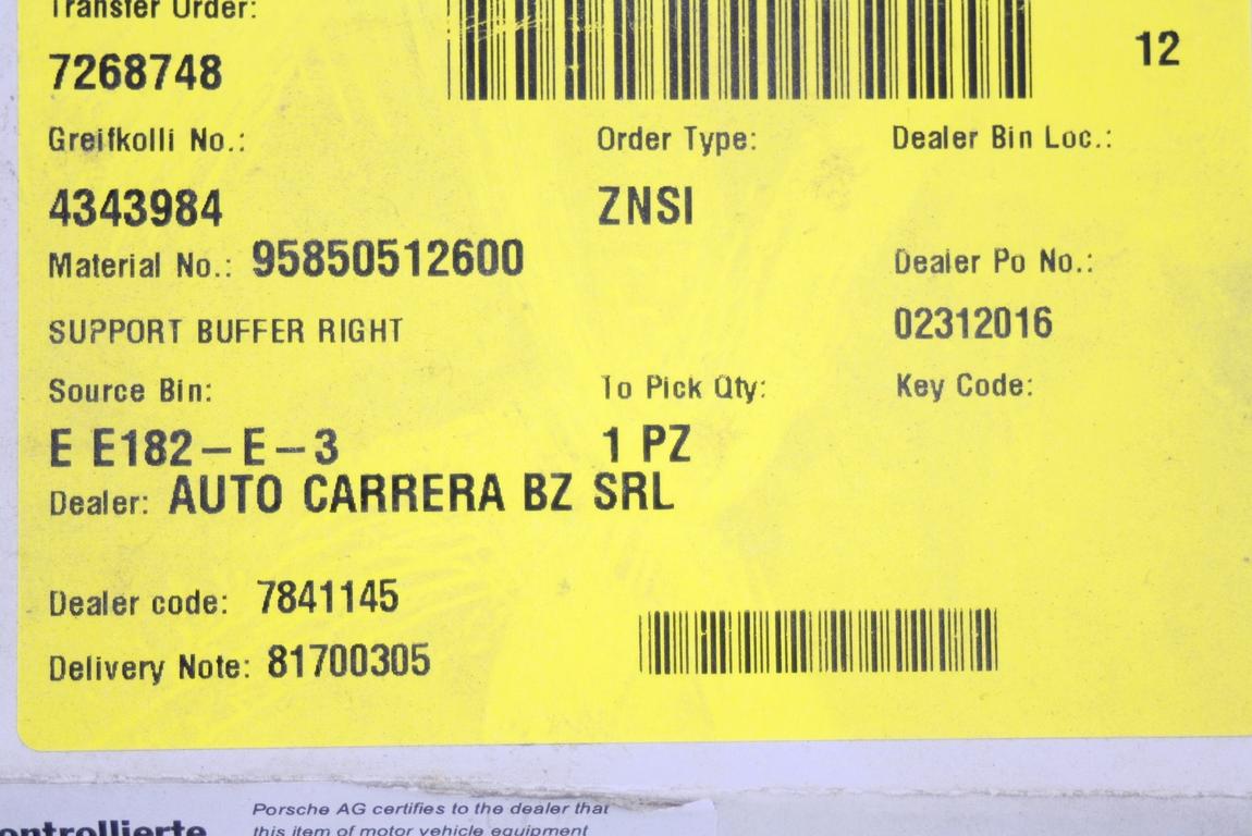 NOSILCI ODBIJACA  OEM N. 95850512600 ORIGINAL REZERVNI DEL PORSCHE CAYENNE 92A MK2 (2010 - 2017) DIESEL LETNIK 2016