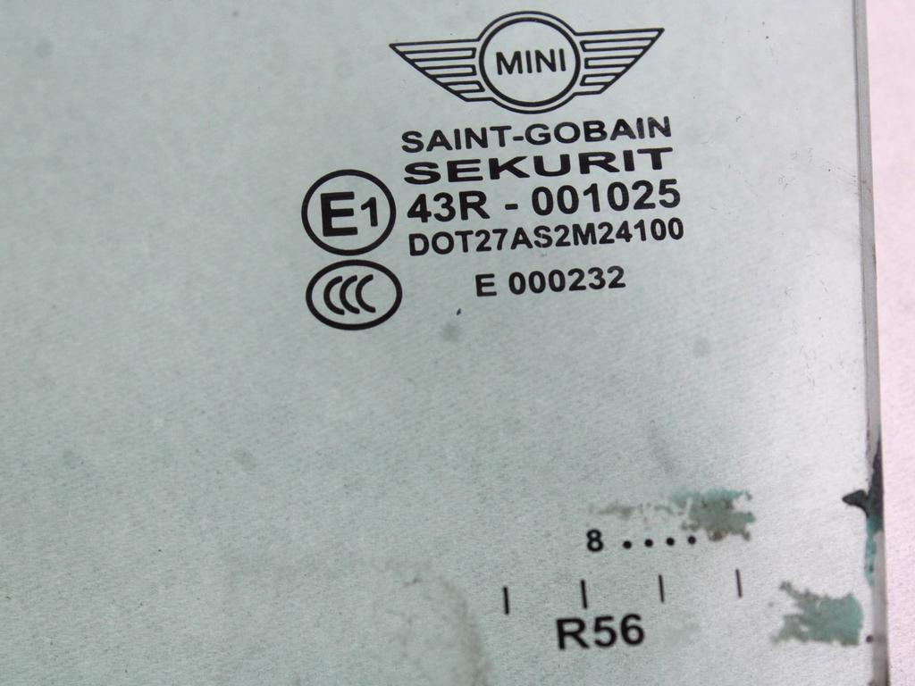 STEKLO SPREDNJIH LEVIH VRAT OEM N. 51337147395 ORIGINAL REZERVNI DEL MINI ONE / COOPER BERLINA CABRIO R56 R57 (2007 - 2013) DIESEL LETNIK 2008