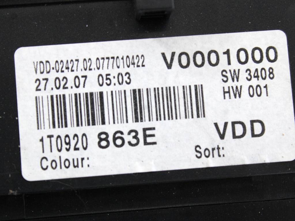 KOMPLET ODKLEPANJE IN VZIG  OEM N. 17768 KIT ACCENSIONE AVVIAMENTO ORIGINAL REZERVNI DEL VOLKSWAGEN TOURAN 1T2 MK1 R1 (2006 - 2010)DIESEL LETNIK 2007