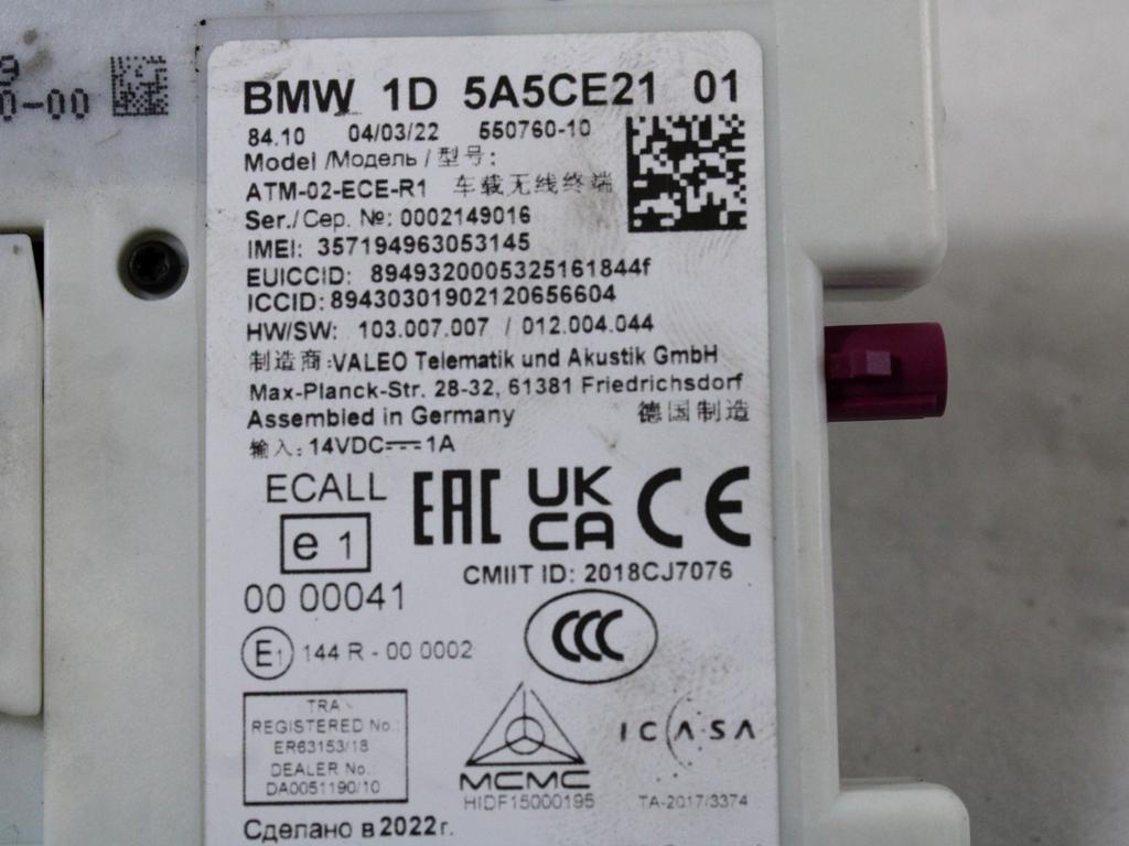 RACUNALNIK TELEFONA  OEM N. 84105A5CE21 ORIGINAL REZERVNI DEL BMW SERIE 1 BERLINA F40 (DAL 2019)DIESEL LETNIK 2022