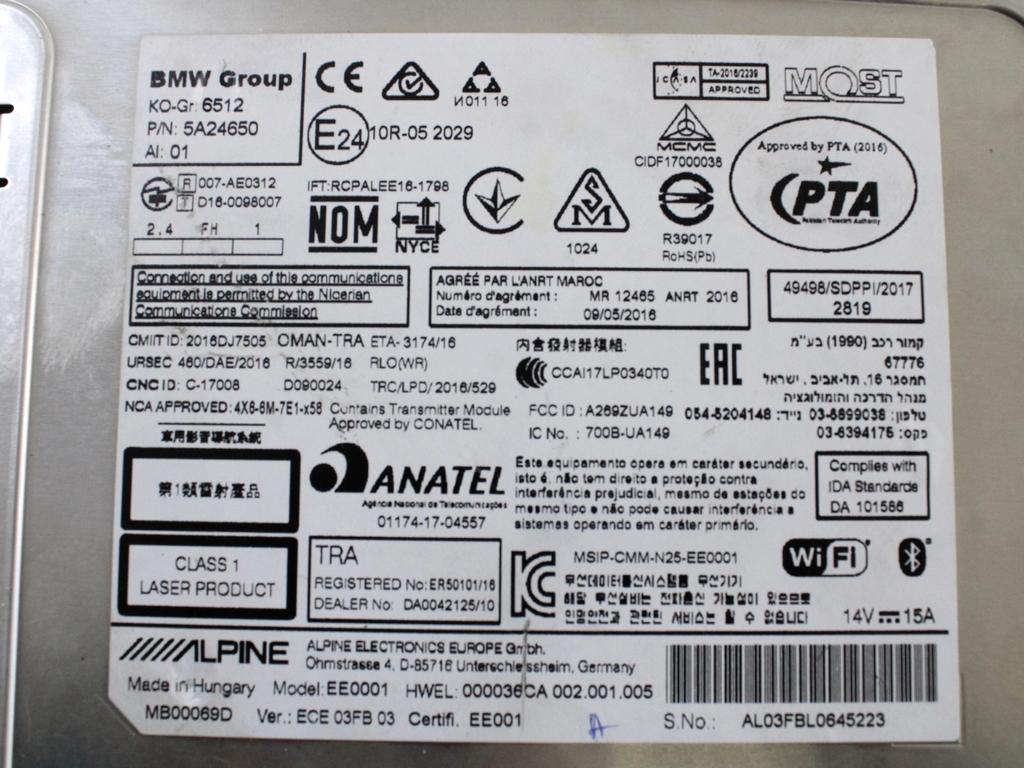 KRMILNA ENOTA RADIJSKE ENOTE OEM N. 5A24650 ORIGINAL REZERVNI DEL MINI ONE - COOPER F55 / F56 / F57 (DAL 2018)BENZINA LETNIK 2020