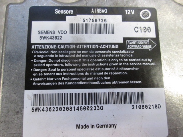 KIT AIRBAG KOMPLET OEM N. 16589 KIT AIRBAG COMPLETO ORIGINAL REZERVNI DEL FIAT MULTIPLA 186 R (2004 - 2010) BENZINA/METANO LETNIK 2008