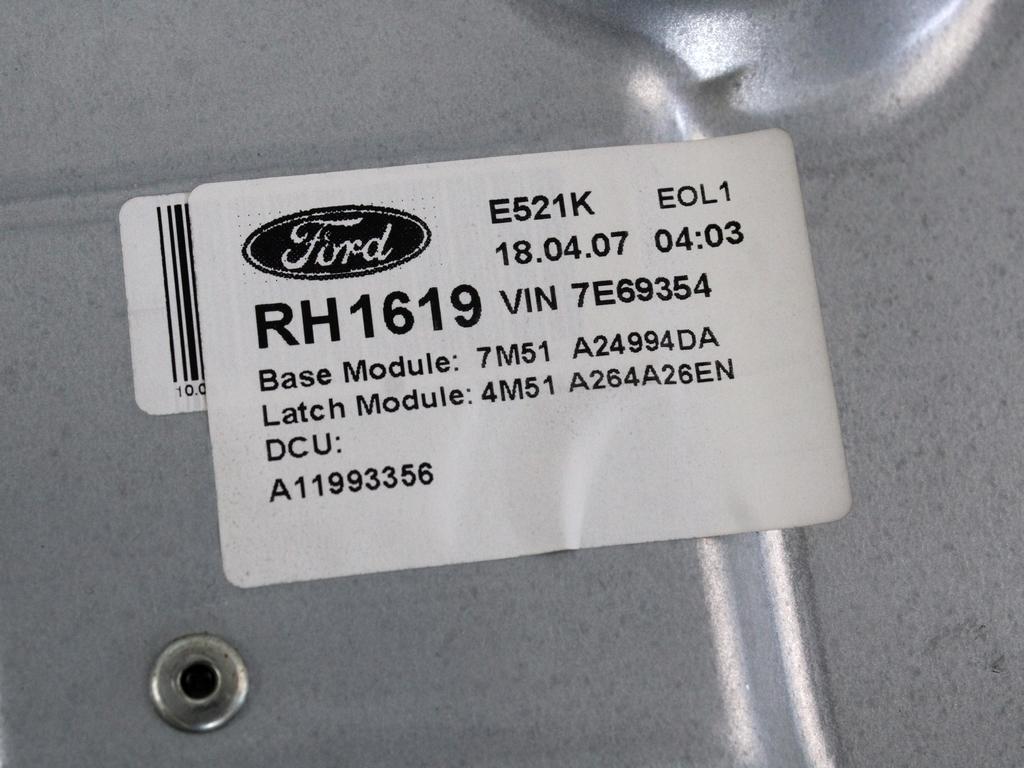 MEHANIZEM DVIGA ZADNJIH STEKEL  OEM N. 18934 SISTEMA ALZACRISTALLO PORTA POSTERIORE ELETT ORIGINAL REZERVNI DEL FORD FOCUS DA HCP DP MK2 BER/SW (2005 - 2008) DIESEL LETNIK 2007