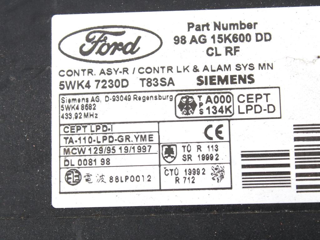 CENTRALNO ZAKLEPANJE OEM N. 98AG-15K600-DD ORIGINAL REZERVNI DEL FORD MONDEO BAP BFP BNP MK1 R BER/SW (09/1996 - 08/2000) DIESEL LETNIK 2000