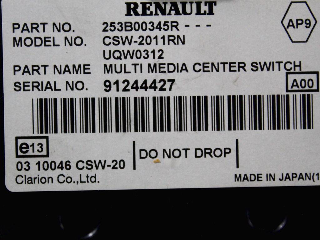 CELNA ENOTA ZA UPRAVLJANJE RADIA/NAVIGACIJ OEM N. 253B00345R ORIGINAL REZERVNI DEL RENAULT MEGANE MK3 BZ0/1 B3 DZ0/1 KZ0/1 BER/SPORTOUR/ESTATE (2009 - 2015) DIESEL LETNIK 2010